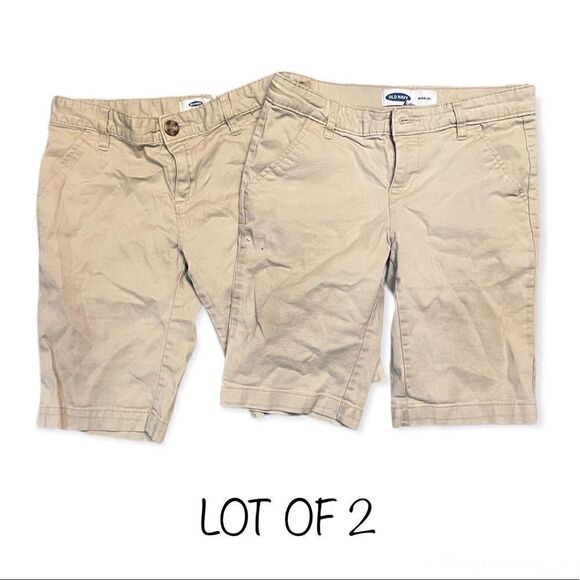 LOT OF 2 OLD NAVY UNIFORM BERMUDA SHORTS KHAKI ROLLED OATS GIRLS SIZE 12 - Picture 1 of 6